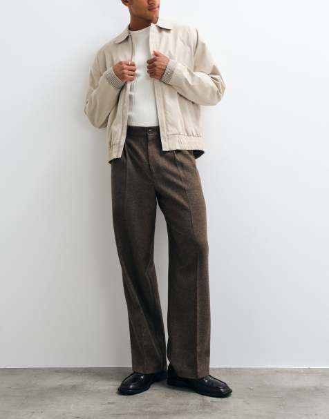 ASOS DESIGN tailored wide leg trousers with wool in brown texture