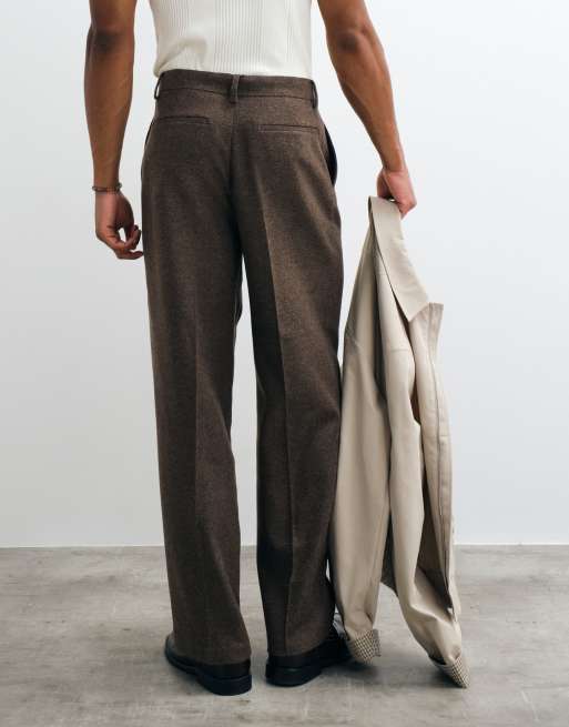 ASOS DESIGN tailored wide leg trousers with wool in brown texture, 3 of 5