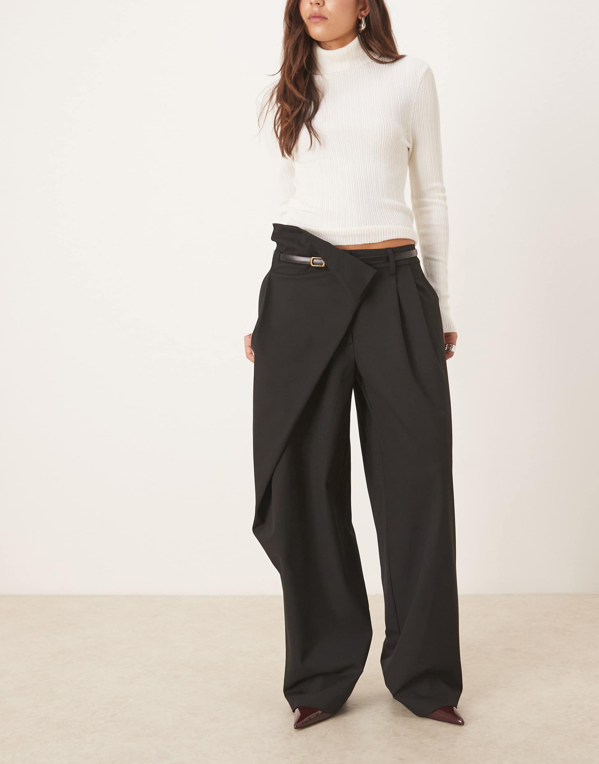asos design tailored wide leg wrap belted pants in black