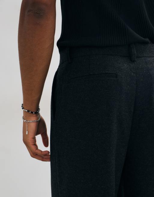 ASOS DESIGN tailored wool blend relaxed tapered pants in black herringbone, 4 of 5