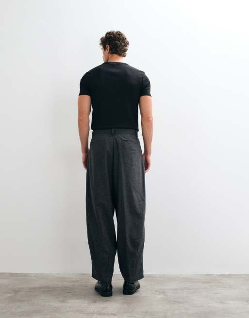 ASOS DESIGN tailored wool blend wide barrel leg pants in charcoal microtexture, 2 of 5