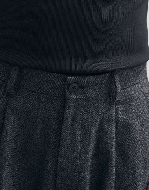 ASOS DESIGN tailored wool blend wide barrel leg pants in charcoal microtexture, 3 of 5