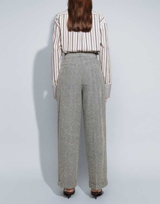 ASOS DESIGN tailored wool look barrel pants in mono herringbone, 3 of 7