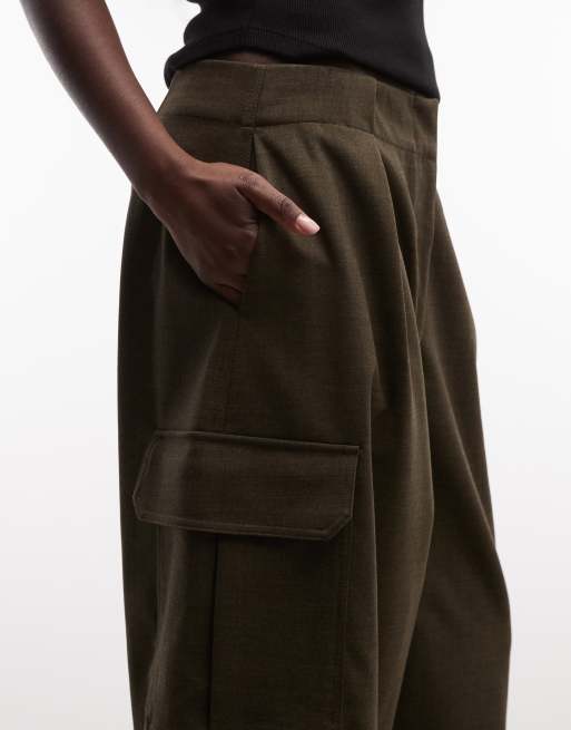 ASOS DESIGN Tailored wool look bonded utility trouser in brown, 3 of 5