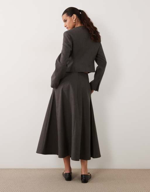 ASOS DESIGN Tailored wool look circle skirt in grey, 3 of 5