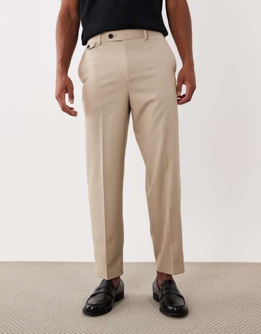 ASOS DESIGN tailored wool look relaxed tapered pants in stone herringbone, 3 of 5