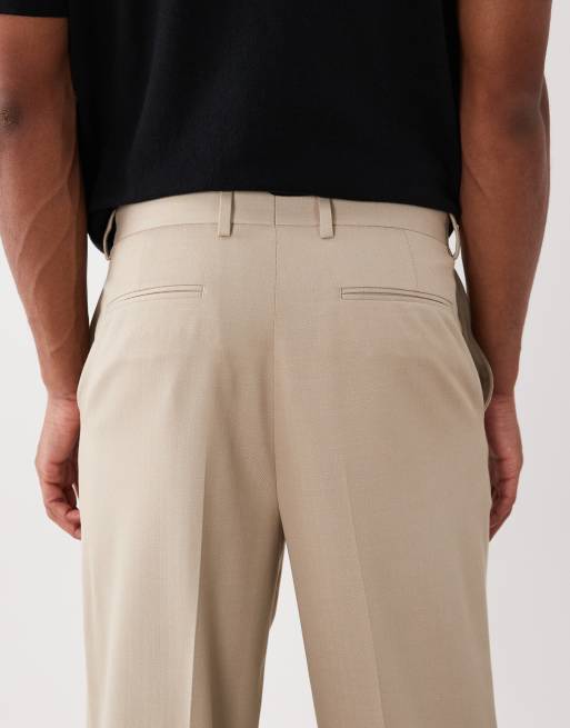 ASOS DESIGN tailored wool look relaxed tapered pants in stone herringbone, 4 of 5