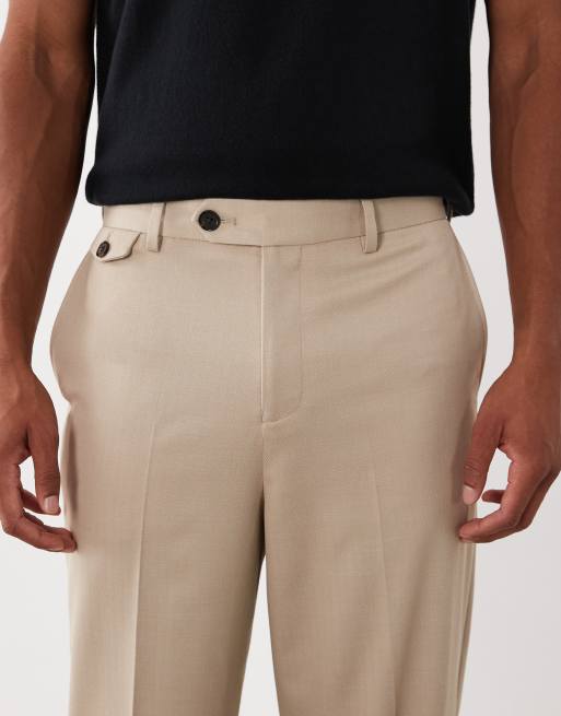 ASOS DESIGN tailored wool look relaxed tapered pants in stone herringbone, 5 of 5