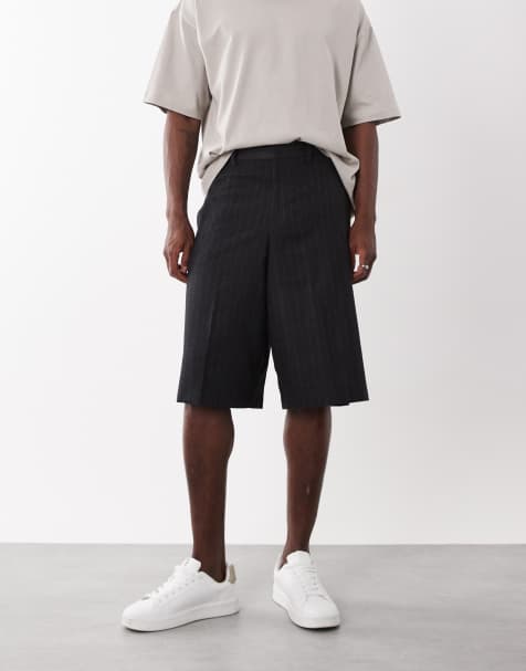 ASOS DESIGN tailored wool oversized bermuda shorts in charcoal pinstripe - view 1