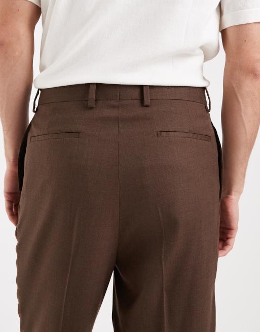 ASOS DESIGN tailored wool rich premium relaxed tapered pants with pleats in brown, 4 of 5
