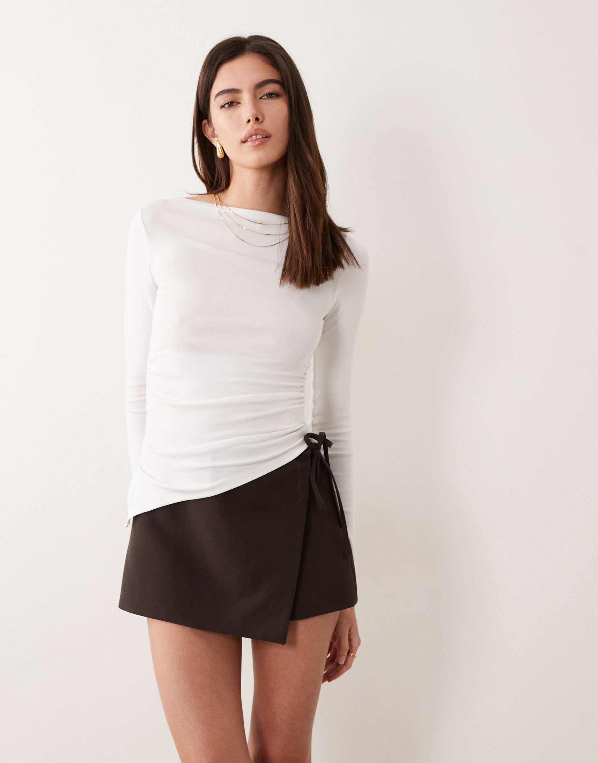 asos design tailored wrap front skort in chocolate