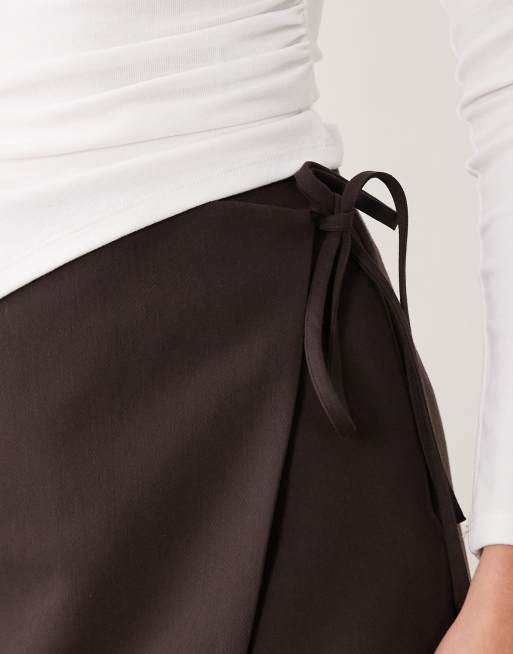 ASOS DESIGN tailored wrap front skort in chocolate, 5 of 5