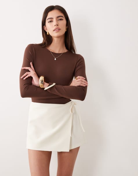 ASOS DESIGN tailored wrap front skort in cream