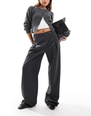 ASOS DESIGN tailored wrap front waistband wide leg trouser in grey