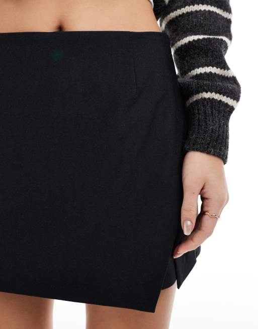 ASOS DESIGN tailored wrap mini skort in black