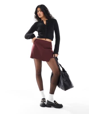 tailored wrap mini skort in burgundy