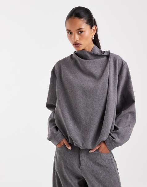 ASOS DESIGN Tailored wrap shacket top in gray melange - view 1
