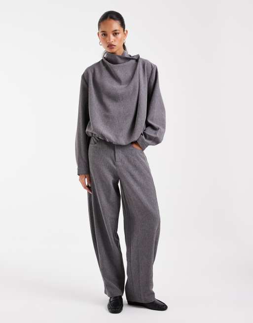 ASOS DESIGN Tailored wrap shacket top in gray melange, 2 of 4