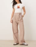 [ASOS DESIGN] ASOS DESIGN tailored wrap tie pants with linen in mink stripe-Multi 16 Mink Stripe
