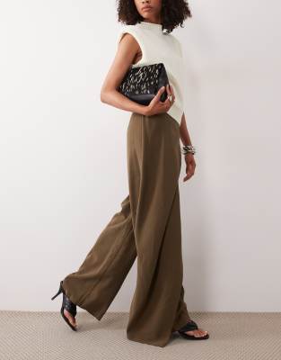 Asos Design Tailored Wrap Waist Wide Leg Pants In Green