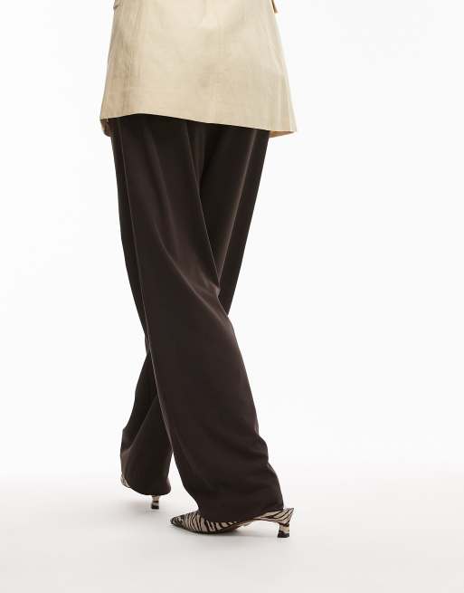 ASOS DESIGN tailored wrap waistband wide leg pants in chocolate