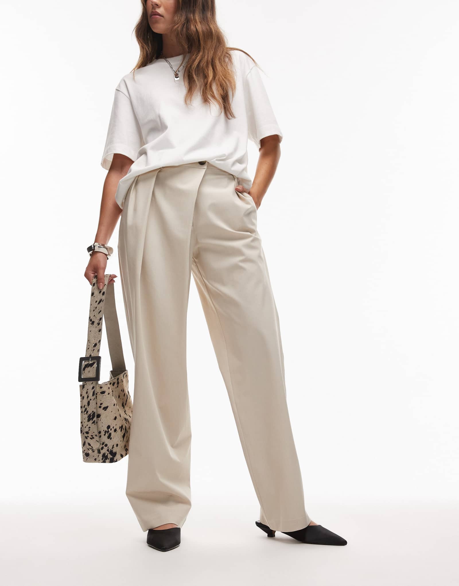 Широкие брюки ASOS DESIGN с завышенной талией и широкими штанинами из камня