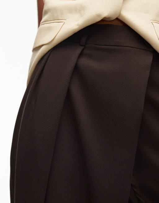 ASOS DESIGN tailored wrap waistband wide leg pants in chocolate
