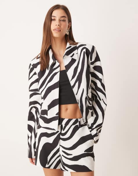 ASOS DESIGN tailored zip front cropped blazer in zebra - part of a set - view 1