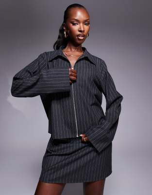 Asos Design Tailored Zip Through Jacket In Grey Pinstripe-Multi