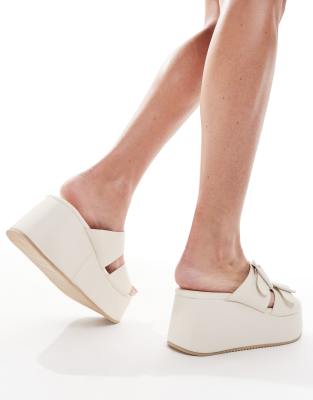 Asos Design Take Over Buckle Detail Flatform Mules In White