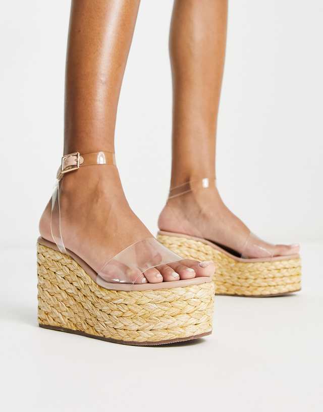 ASOS DESIGN Tali raffia detail wedge in clear