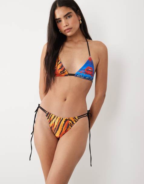 ASOS DESIGN - Talia - Braguitas de bikini anudadas a los lados con estampado de tigre - view 1