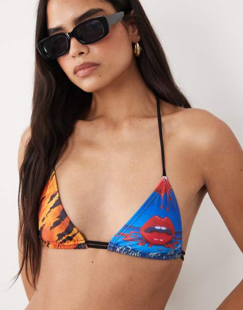 ASOS DESIGN Talia triangle bikini top in tiger print - view 1