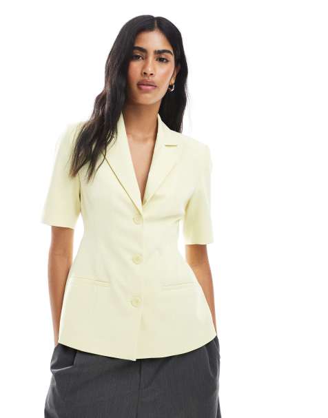 ASOS DESIGN short sleeve cinch blazer in lemon