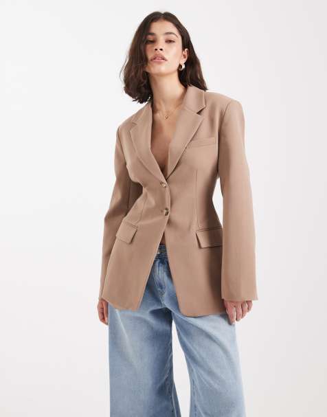 ASOS DESIGN cinch waist blazer in mocha