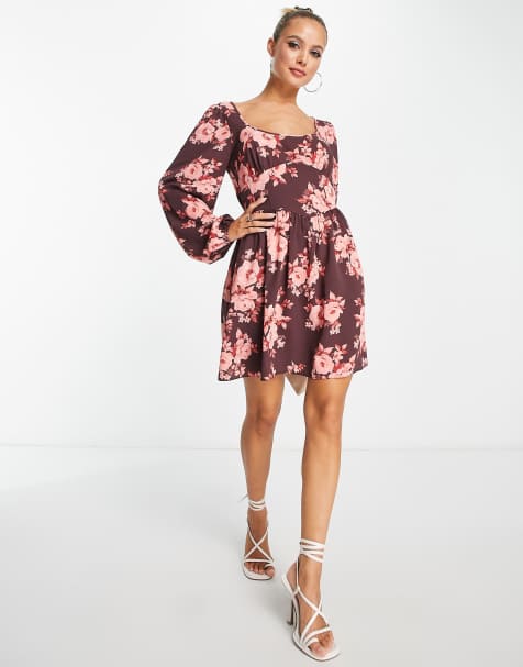 ASOS DESIGN – Taliowana sukienka w stylu babydoll w różany wzór - view 1