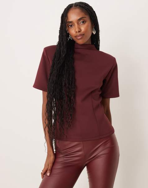 ASOS DESIGN scuba-style fabric grown on neck cinched tee in fig