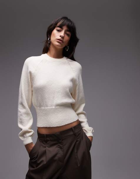 ASOS DESIGN – Taliowany sweter z puszystej dzianiny w kolorze écru - view 1