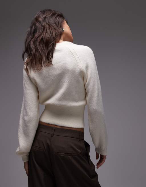 ASOS DESIGN – Taliowany sweter z puszystej dzianiny w kolorze écru, 4 z 4