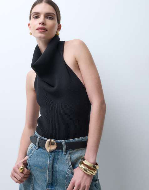 ASOS DESIGN talje- og hoftebælte med abstrakt spænde i guld - view 1