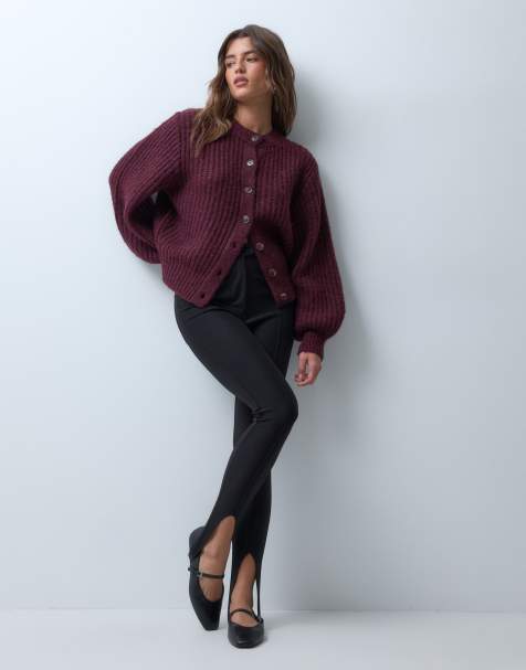 ASOS DESIGN taljeret cardigan i fiskerrib med uld i blomme - view 1