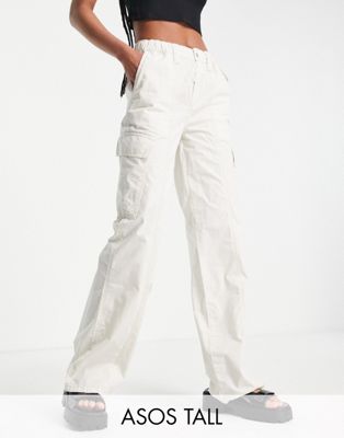ASOS DESIGN Tall 00's low rise cargo pants in oatmeal-Neutral