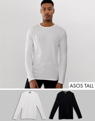 ASOS DESIGN Tall – 2-pack långärmade t-shirtar i ekologiskt material med rund halsringning – Spara-Flerfärgad