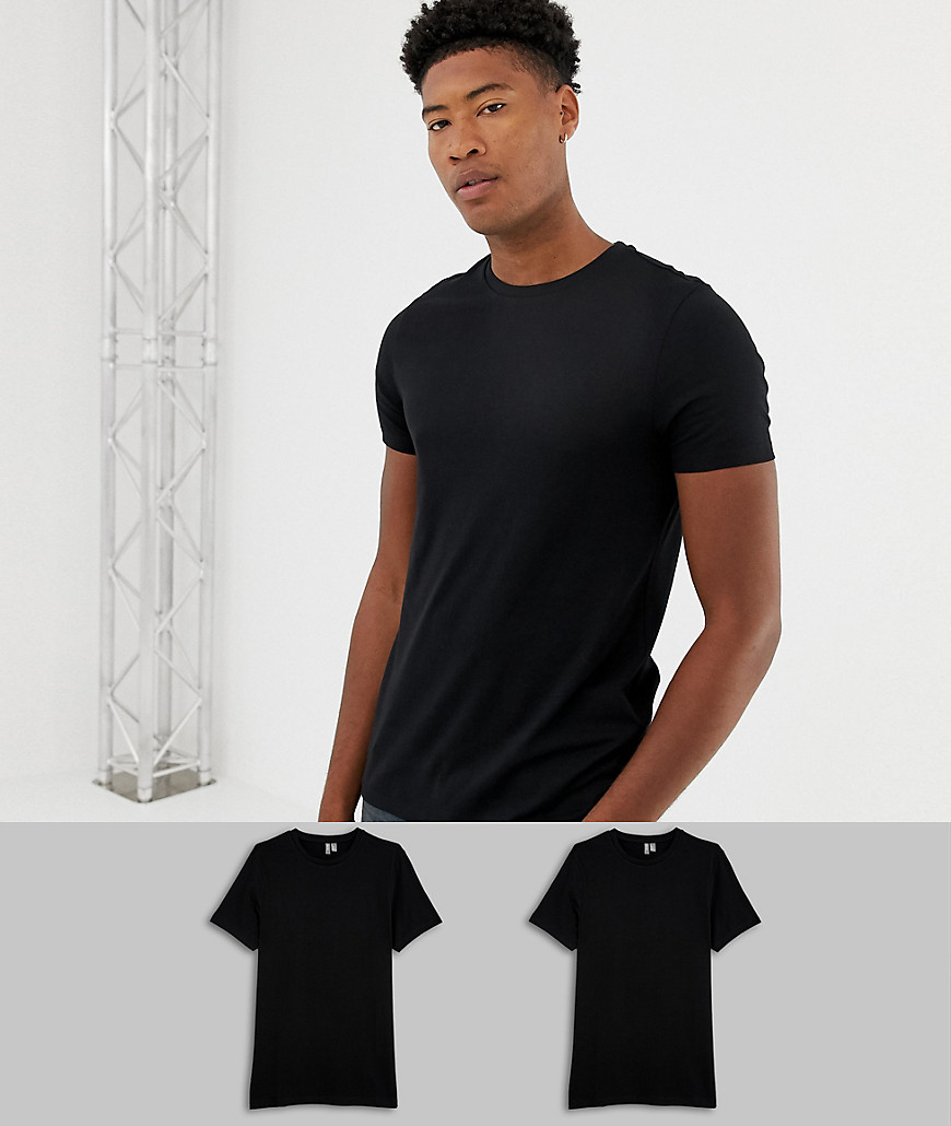 ASOS DESIGN Tall – 2-pack t-shirt i ekologiskt material med rund halsringning – Spara-Svart
