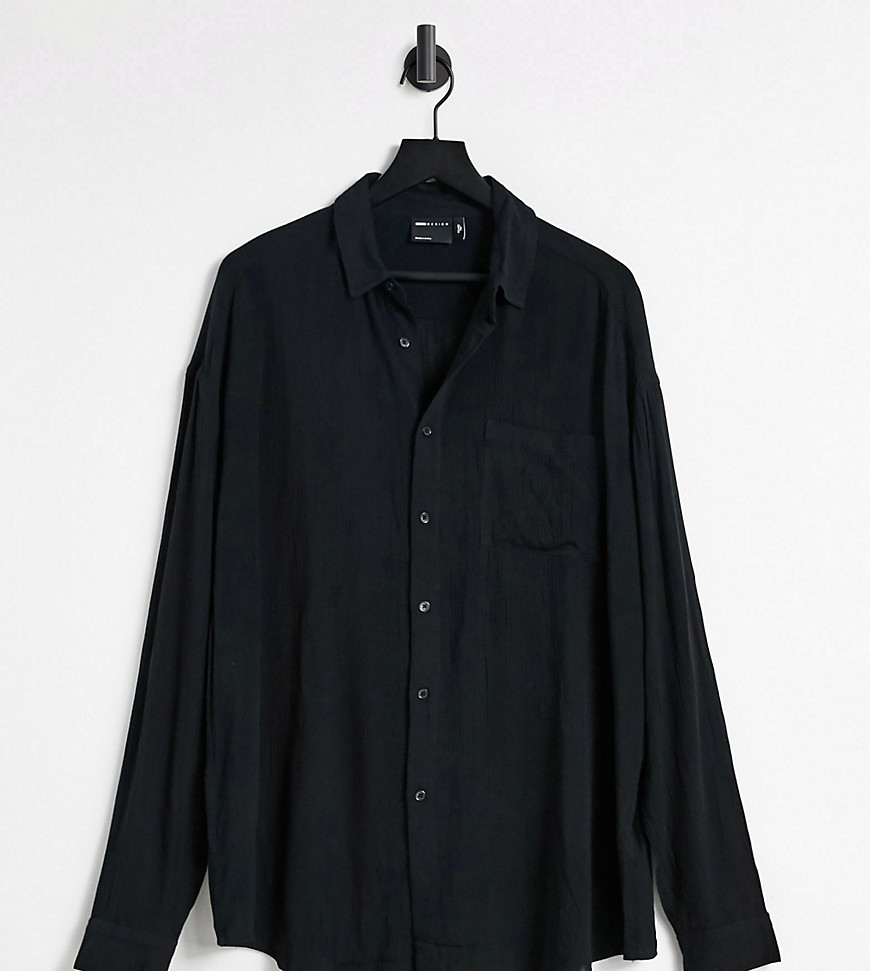 ASOS DESIGN Tall 90s oversized crinkle viscose shirt in black