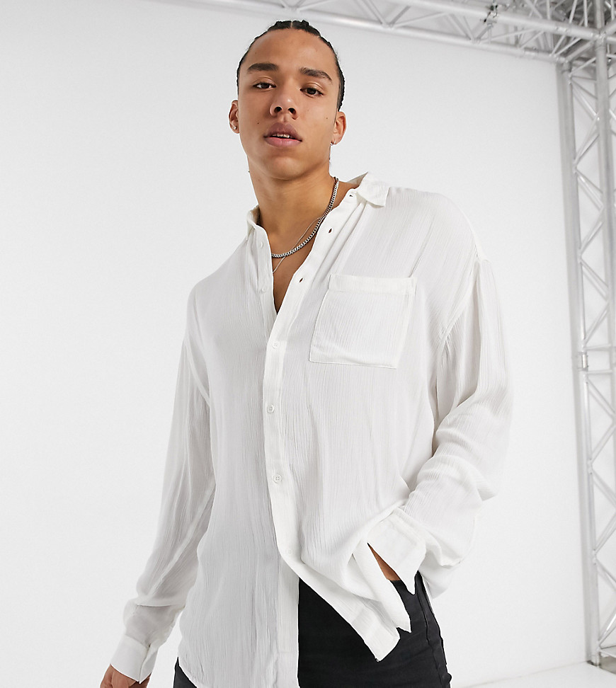 ASOS DESIGN Tall 90s oversized crinkle viscose shirt in white