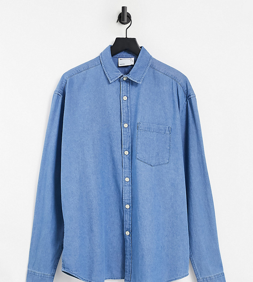 ASOS DESIGN Tall 90s oversized organic denim shirt in mid wash-Blues