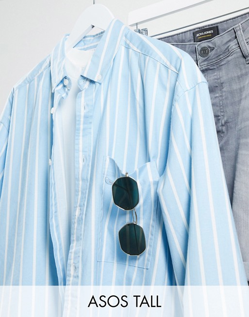 ASOS DESIGN Tall 90s oversized shirt in blue oxford stripe