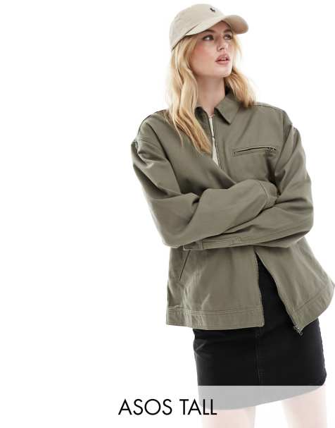 ASOS DESIGN Tall a– Kakifärgad skjortjacka av twill med Harrington-design - view 1