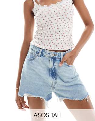 Asos Tall Asos Design Tall A Line Denim Shorts In Lightwash Blue